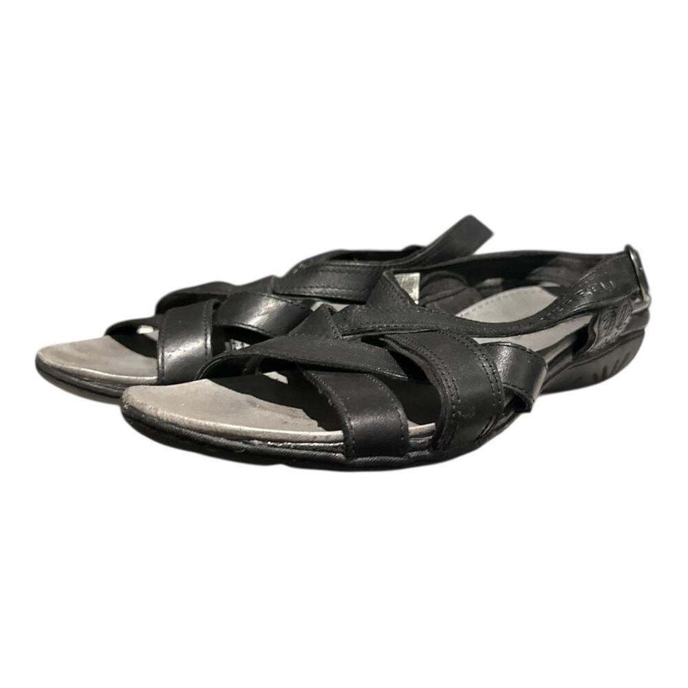 Merrell Bassoon Black Leather Strappy Slingback Sandal Shoes Womens 8 Casual